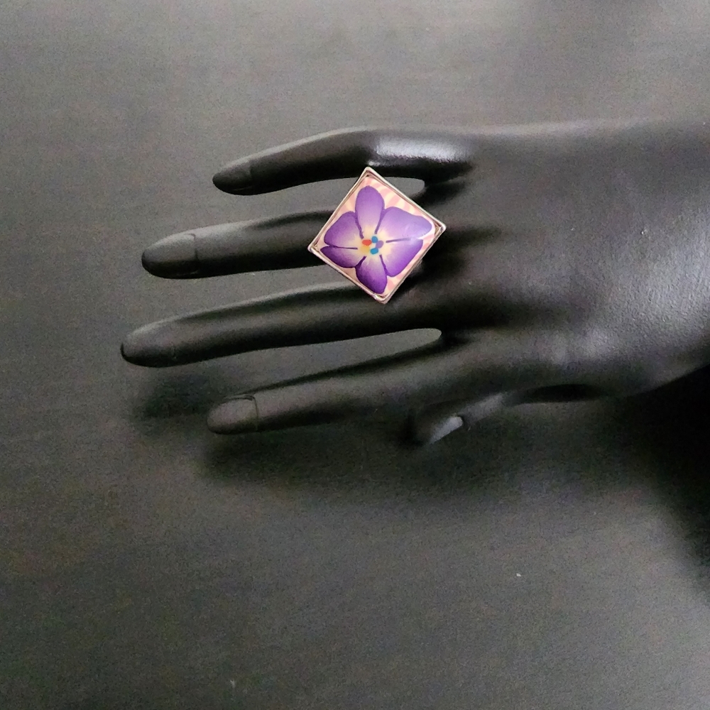 Purple Flower Ring, Size Adjustable - image 1